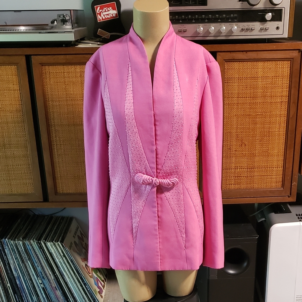 Vintage Pink Blazer W/ Hand Beaded Detail Sz 8